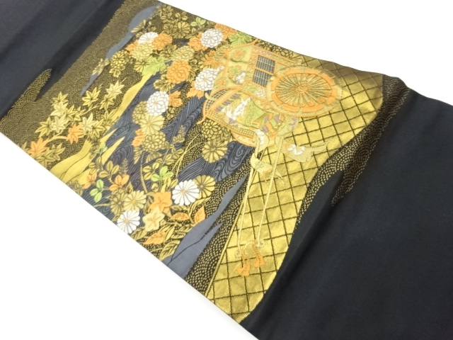 JAPANESE NAGOYA OBI / WOVEN AUTUMN FLOWERS